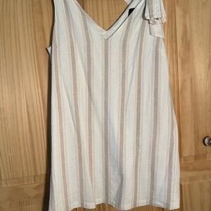 Alex Marie Beige and White Striped Mini Dress Linen Blend